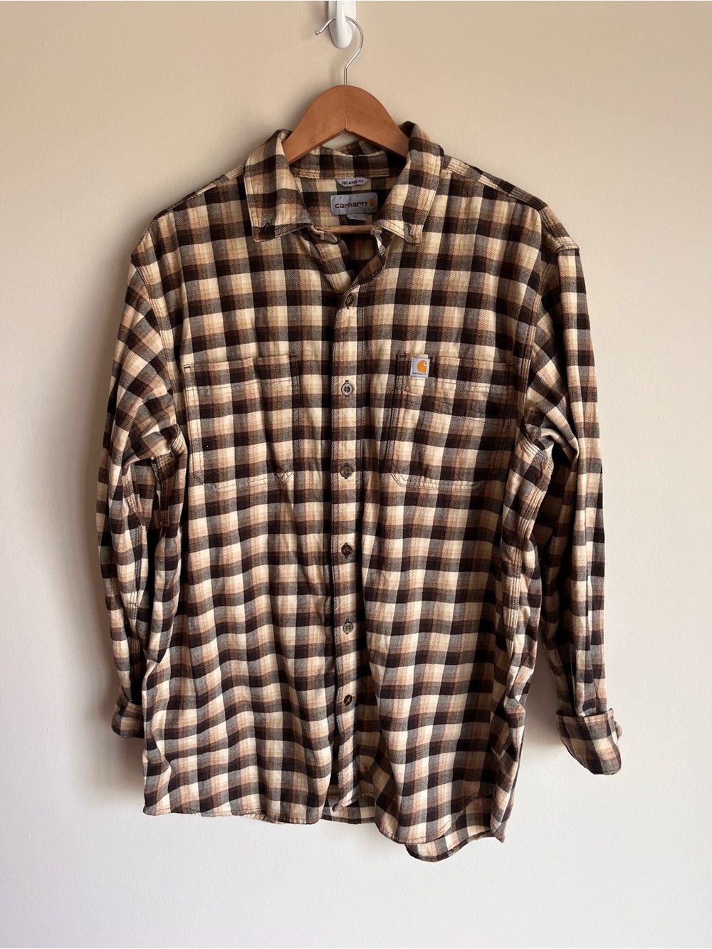 Carhartt Men's Button Front Plaid Flannel Top Relaxed Fit 97% Cotton Large (L)